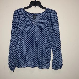 Ann Taylor factory Navy with light blue pattern blouse XS